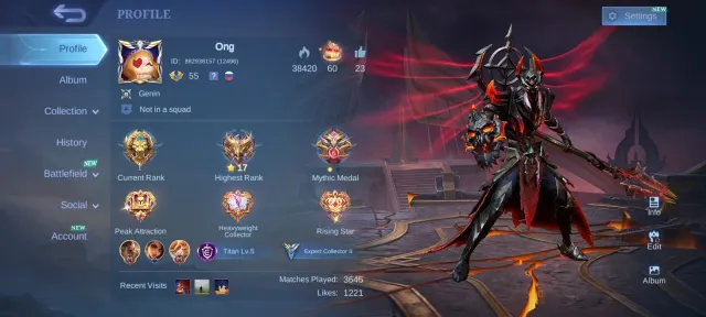 Collector natalia⭐epic nana rafaela moskov roger grock belerick⭐27 deluxe skin⭐emblem max, Sale, Rank: Legend, Level: 55, Winrate: 51%, Heroes: 111, Skins: 175