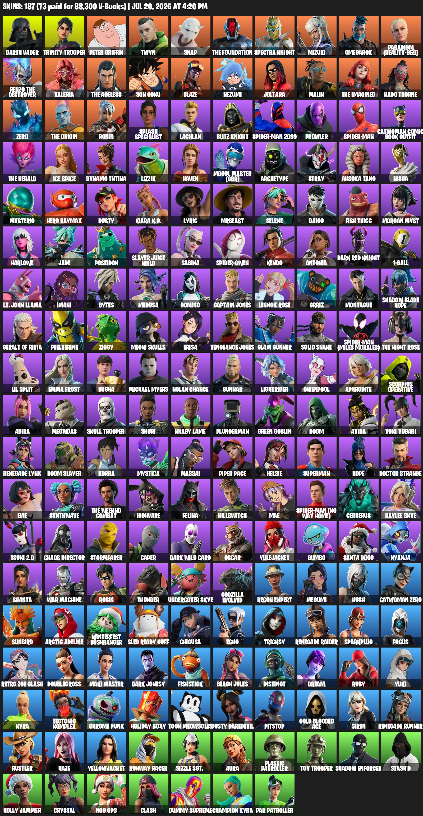 🔥 Fortnite OG Account | 4600 V-Bucks | 184 Skins | 70+ Paid Skins | Many Tryhard Skins, Sale, skins 184