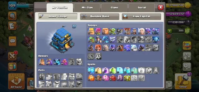 12тх (100% full)🔥⚡ отличное снаряжение⚡️🔥 скины на героев🔥⚡️ герои:65/65/40/40⚡️🔥тег: #GRCUY20RY, 12 TH Родной Деревни, 9 TH Строителя