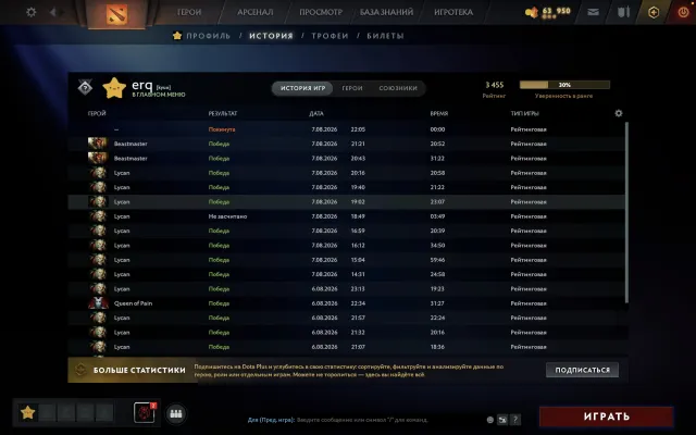 🔥 3455 MMR | Main Pool 1100 matches | Arcana Juggernaut | 9600 behavior, Sale, 3455 MMR, 9600 Behavior score, 9600 вежливости, 1100 games, 1322 hours