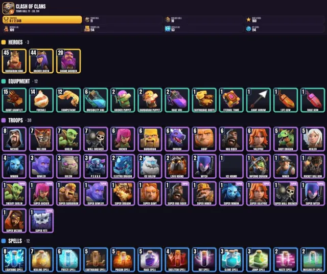 11 TH 💎 2500+ trophies 🎯 10 BH 💎 109 hero levels 💎 114 troop levels, 11 TH Native Village