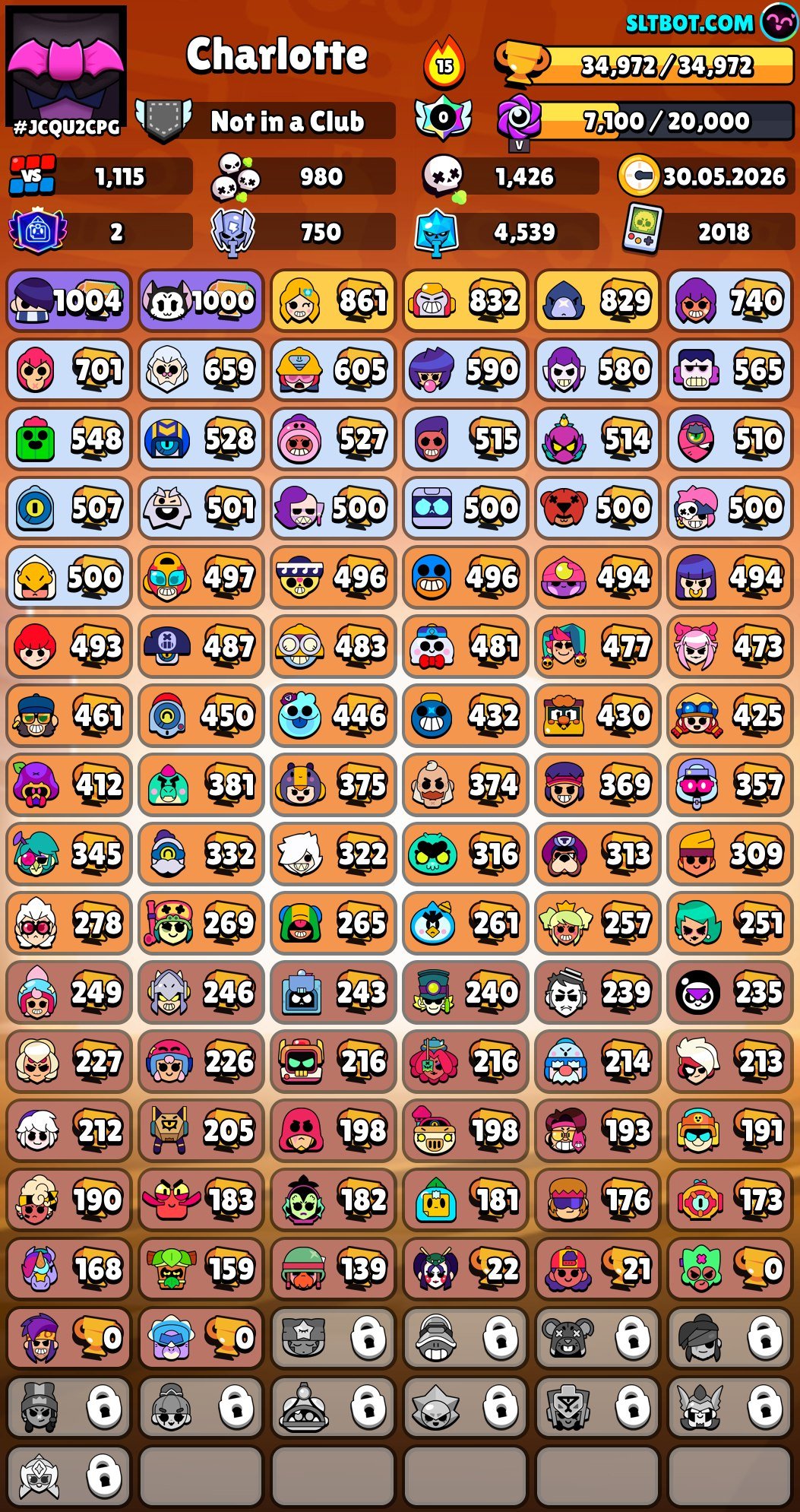 Bravo Stars account 🍎 2018!!!!!!, trophies 34972, brawlers 92, primes 2
