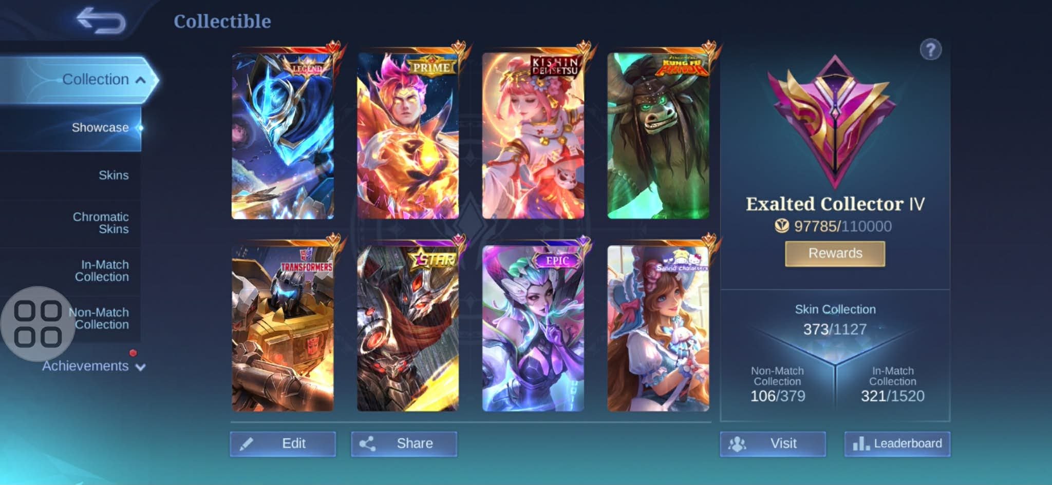 373 skins | legend gusion | all heros | all emblem max | ios + Android, Sale, Rank: Mythic, Level: 134, Winrate: 55%, Heroes: 133, Skins: 373