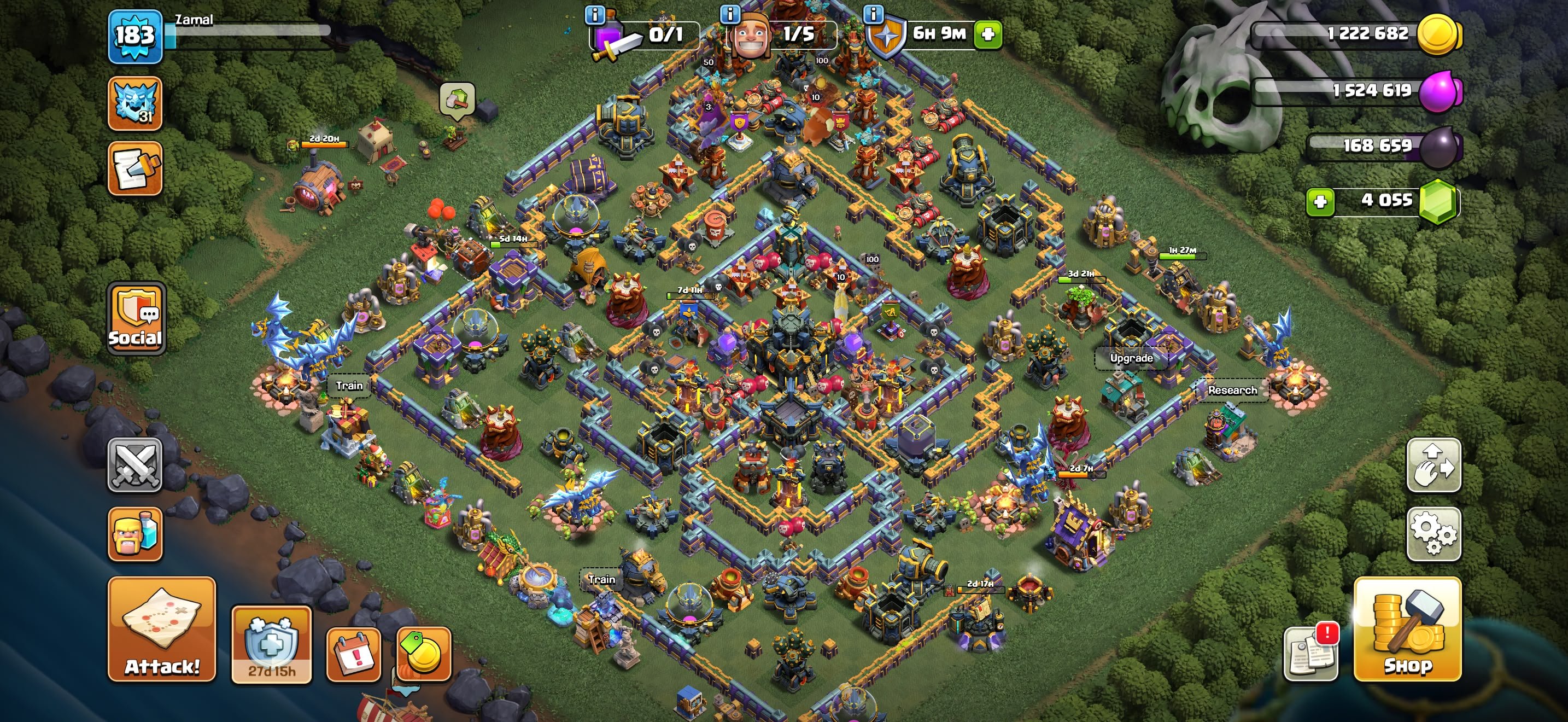 ❖ TH 17 Full Max ❖ 7x Epic Max (Lvl 27) ❖ Heroes 100-100-65-50-25-20 ❖ 4000 Gems ❖ Tons of Magic, 17 TH Main Village, 10 TH Builder