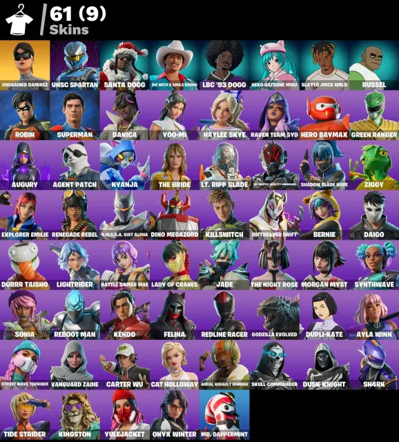 👕 61 skiny 🎮 1108 Poziom 💰 0 V-bucks 💰 Unchained Ramirez | UNSC Spartan | Santa Dogg | Die With A, Sprzedaż, skiny 61
