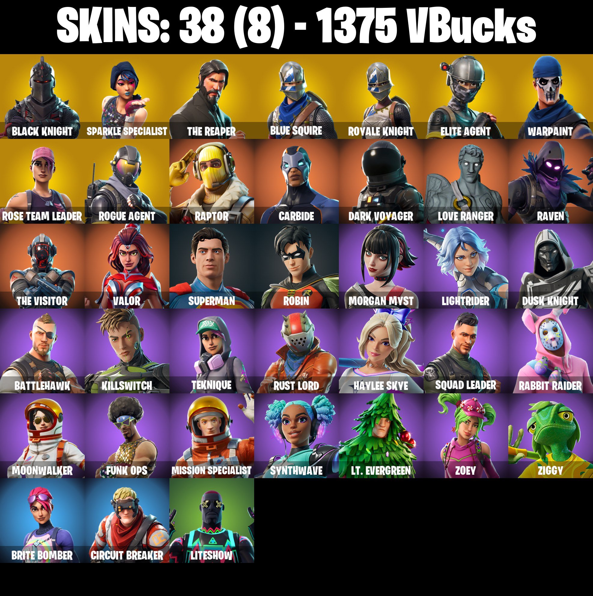 56 SKINS | Black Knight | Sparkle Specialist | Royale Knight | Blue Squire | The Reaper, Sale, skins 56