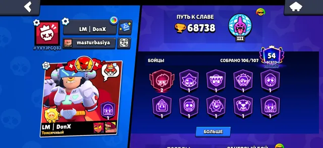 Change ✅ Legendary rank 3 times. Solar glory. 🚨 2021 year 😎 11 power level - 69 42 buffy, 68738 trophies, 106 brawlers, 54 primes