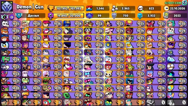 🏆101K🏆Cheap Region⭐️99PRIMES🟡23K Coins💎175 Crystals💎✨28K BLINGS, 101992 trophies, 106 brawlers, 99 primes