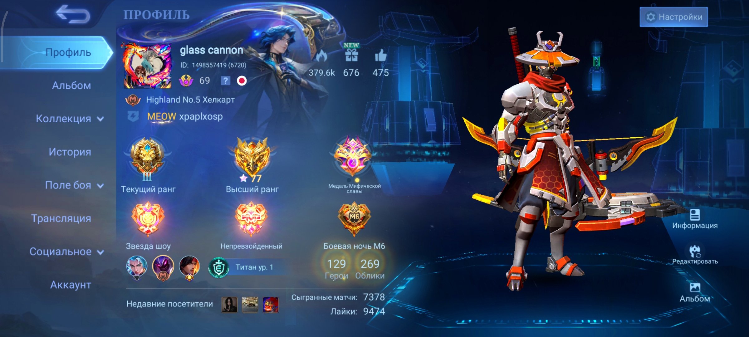 269 Skins, 129 Heroes, Yi Sun-shin Collector, Nolan Nexus Sea, X.Borg Libra, Joy ONIC PH., Sale, Rank: Legend, Level: 99, Winrate: 52%, Heroes: 129, Skins: 269