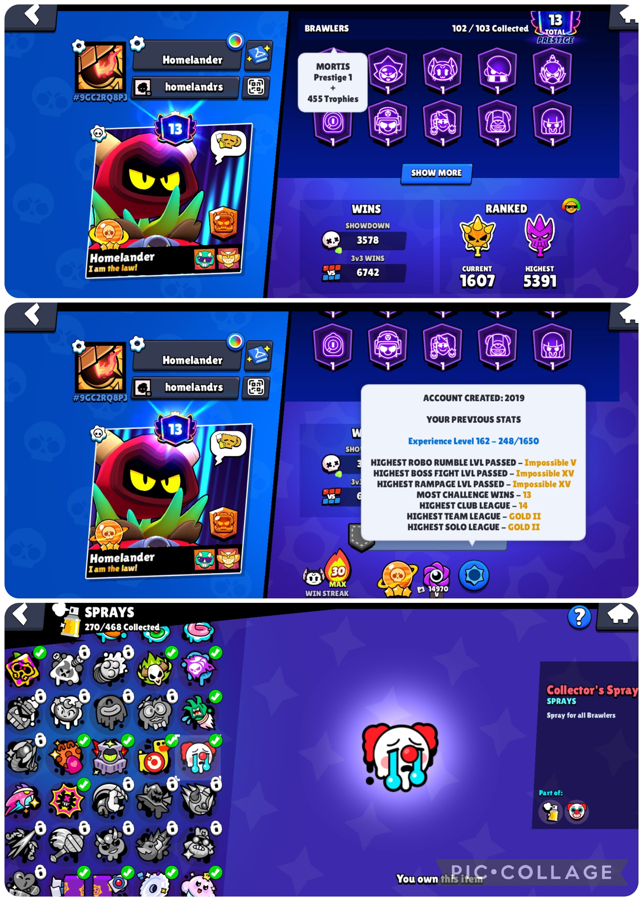 🏆𝟓𝟏𝟎𝟎𝟎🏆❤️🔥KING LOU + RONIN❤️🔥🔮VOID COLETTE + FINX🔮🎀DUSTIN NITA + ELEVEN LUMI🎀🏅𝟑𝟒𝟎 SKIN + 𝟓𝟖 x 11🏅, trophies 51000, brawlers 102, primes 13