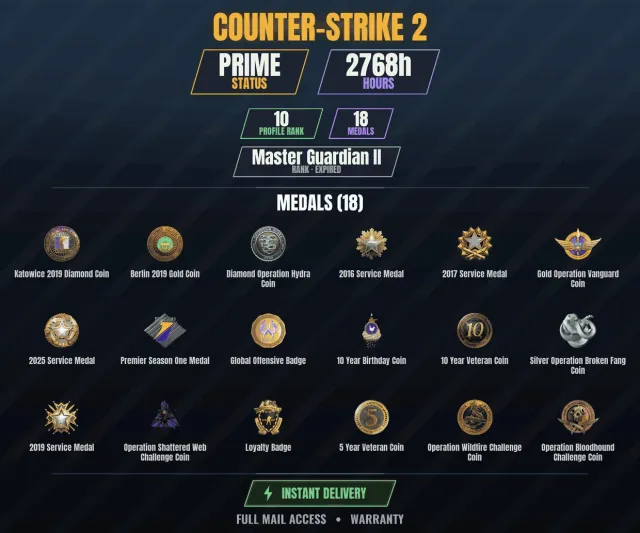 【CS2 Prime🏆2700ч🎮18 медалей】【DOTA 2 1600+ WINS 💎RUST】 Алмазная монета операции Hydra, Katowice 2019, Продажа, С инвентарем, Есть PRIME