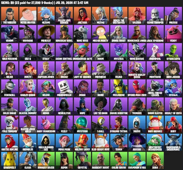 62 skin custom 1800 VB not PSN!!!!, Sale, skins 89