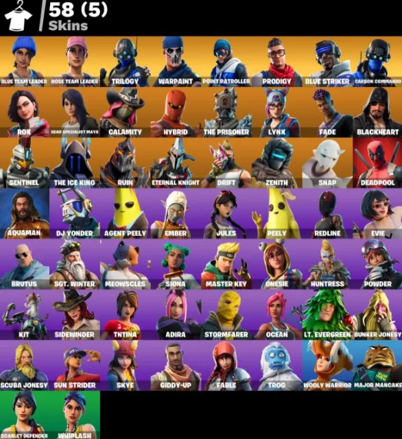 [PC] 58 skins 💚 OG STW 💚 Blue Team Leader 💚 Trilogy 💚 Point Patroller 💚 Prodigy 💚 34 EXCLUSIVES, Sale, skins 60