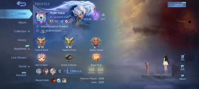 🔥Prime granger LUCKYBOX Chou KOF Karina 36 deluxe Gaara Vale EPIC valir EPIC lunox EPIC Gusion EPIC, Продажа, Ранг: Мифический, Уровень: 52, Процент побед: 52%, Герои: 103, Облики: 224