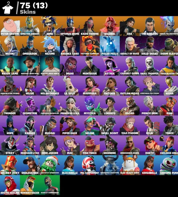 🔥ULTIMATE 75 SKIN BUNDLE🔥PETER GRIFFIN🐻+OPTIMUS PRIME🚛+HIME👘+SKULL TROOPER💀+AHSOKA🗡️PC/PS/XBOX, Продажа, скины 75