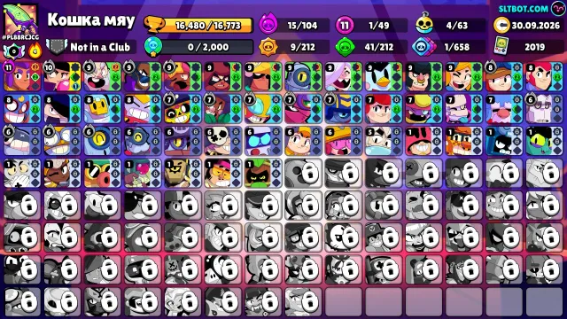 💜 2019 | 1/11 POWER ⚛️ | 15 HYPERS ☂️ | OLD ACCOUNT👑 | NAME CHANGE + SS ID | HEROINE BIBI🌀.8, 16480 trophies, 49 brawlers