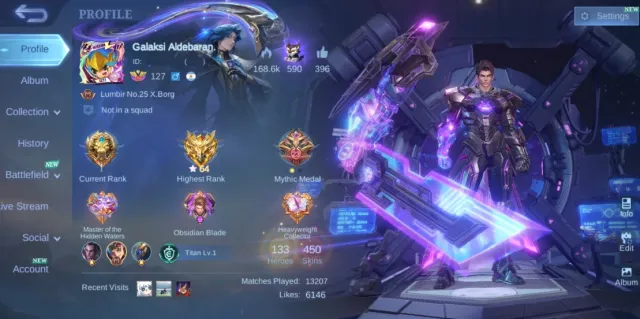 ⚜️ LEGEND ALUCARD ✨ 4 ASPIRANT 🤖 TRANSFORMER X.BORG ⏳ COLLECTOR KHUFRA 💠 5 LUCKYBOX SKIN, Продажа, Ранг: Легенда, Уровень: 127, Процент побед: 52%, Герои: 133, Облики: 450