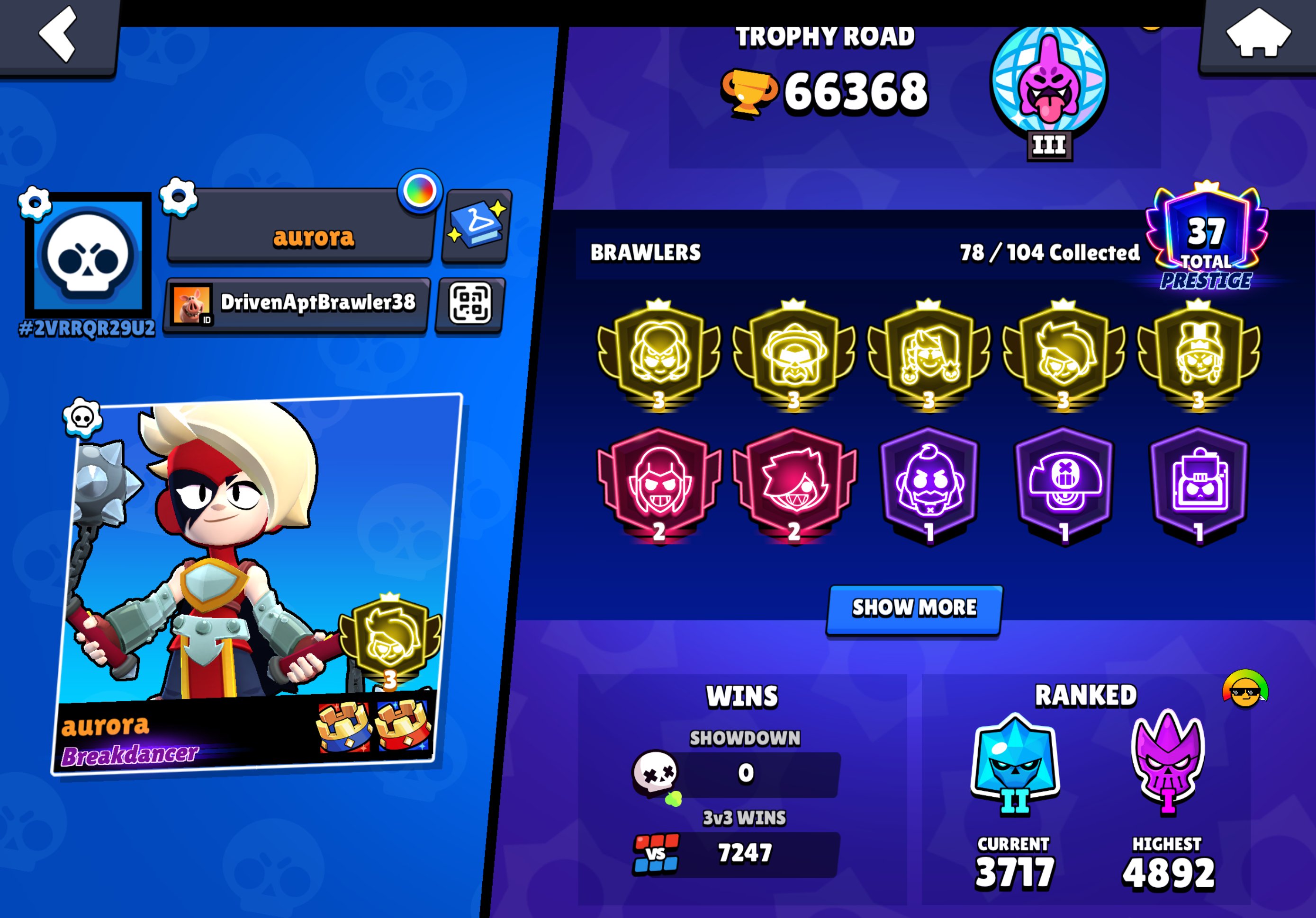 🔥 TOP ACCOUNT 🔥 | 🌟 5 THIRD PRIMES 🌟 | 💪 14 11-POWER 💪 | 🏆 66K TOTAL 🏆, trophies 66000, brawlers 78