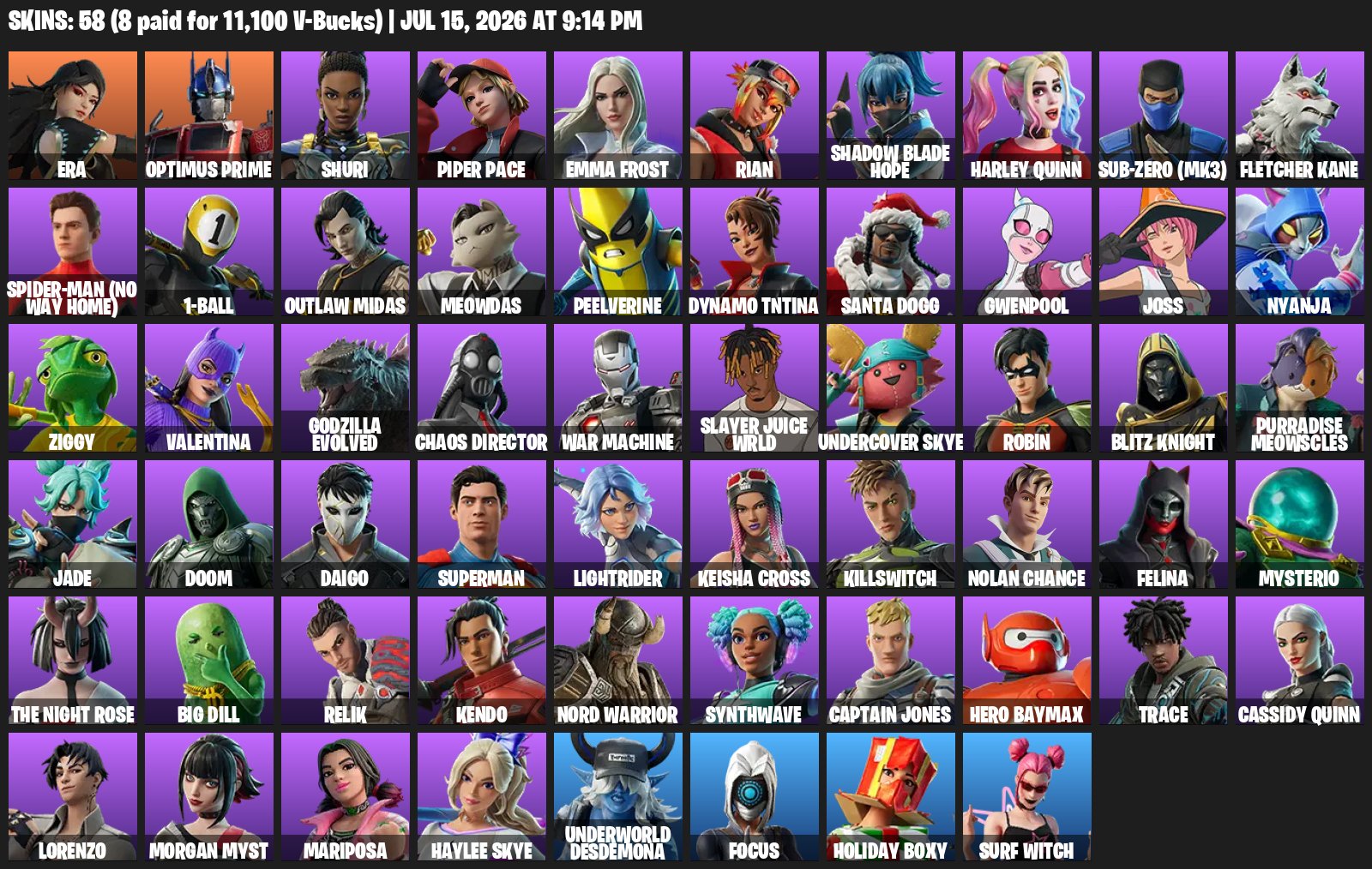 🧡🔥SLAYER JUICE WRLD 🧡🔥GODZILLA EVOLVED 🧡🔥SUPERMAN SPIDER-MAN (NO WAY HOME)🧡🔥FULL ACCESS🧡🔥, Sale, skins 58