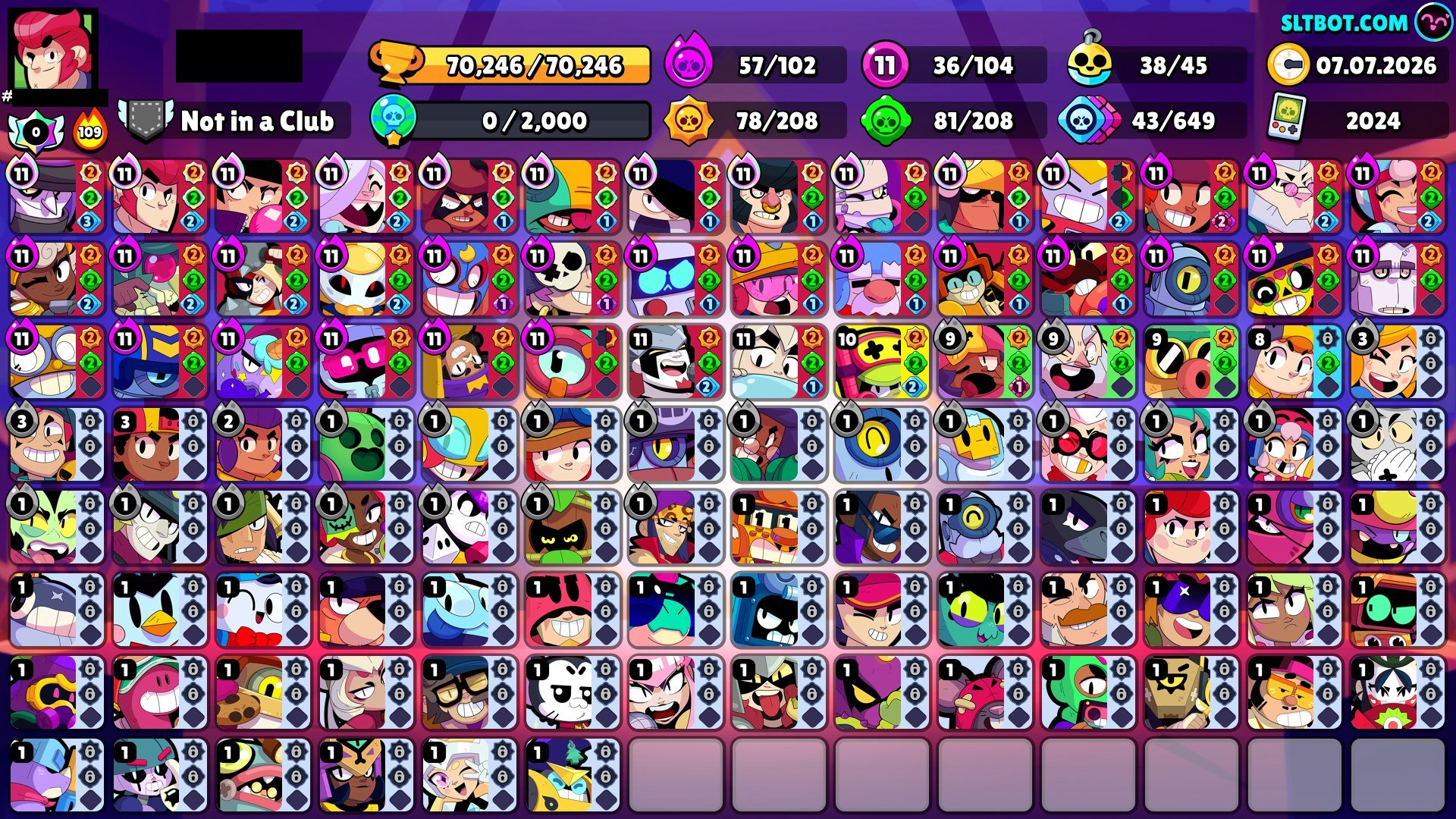 🏆3 PRIME🏆 🟥SPRAY 30 RANG🟥💥5 LEGENDARY RANGS💥💎500 GEMS💎, trophies 72500, brawlers 104, primes 53