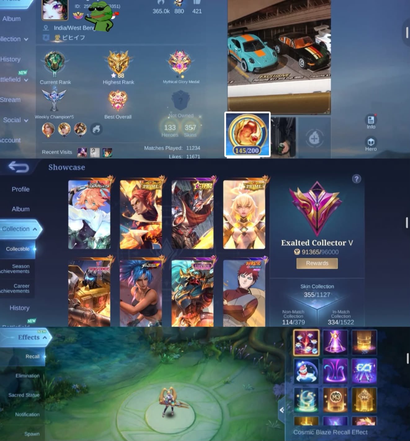 💎 145 Magic Core🍂GURU V ✨ Fanny Aspirants 👑 Beatrix Prime 🐉 Yu Zhong Prime ⭐ Hayabusa Golden Star, Sale, Rank: Mythical Immortal, Level: 110, Winrate: 60%, Heroes: 133, Skins: 357