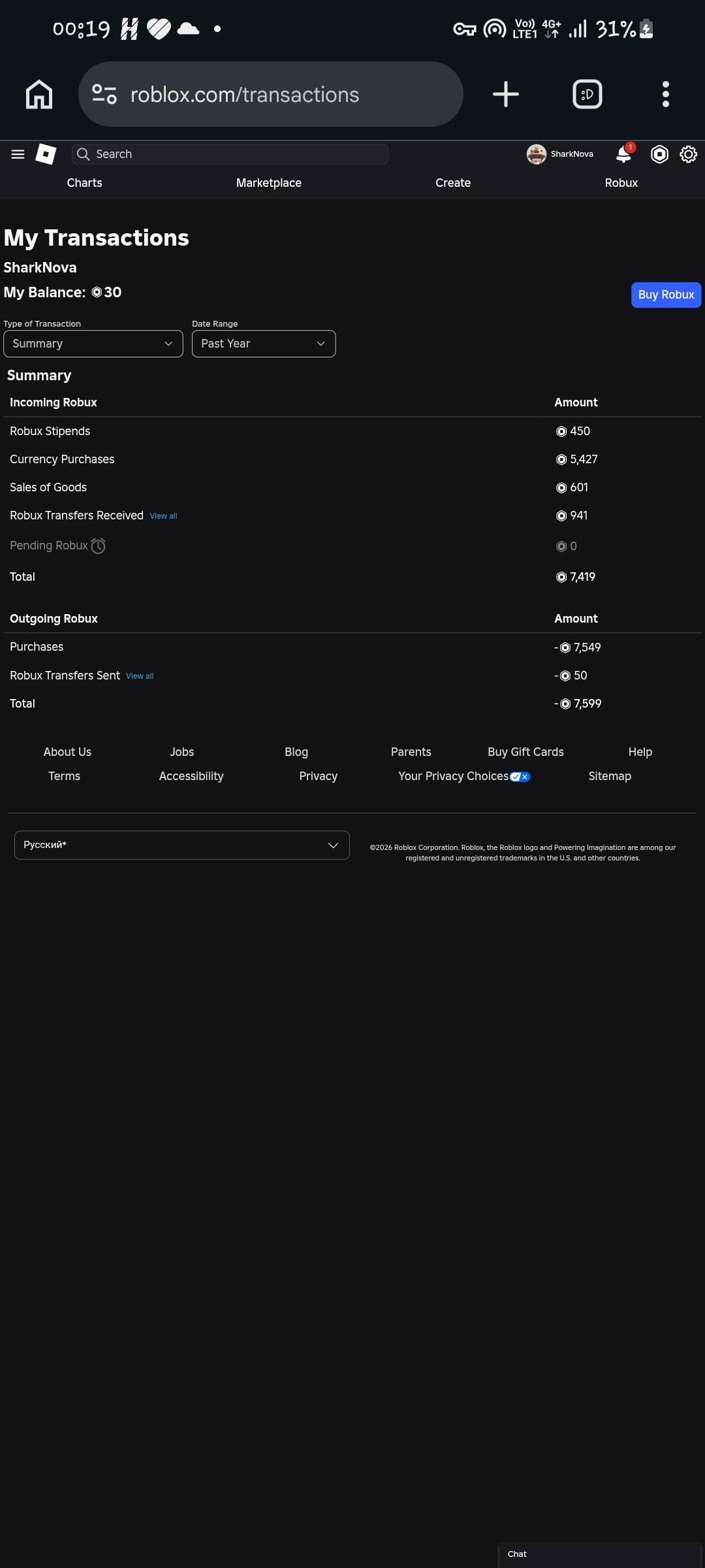 MEGA ACCOUNT DONATE FOR 1 YEAR SPENDED 7599 ROBUX, Sale, Voice chat: Yes