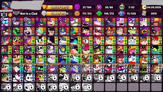 🤍39k🤍88/106🤍30 11 POWER🤍27 HYPER🤍178 SKINS🤍6 TITLES🤍7 BUFFS🤍, 39000 trophies, 88 brawlers