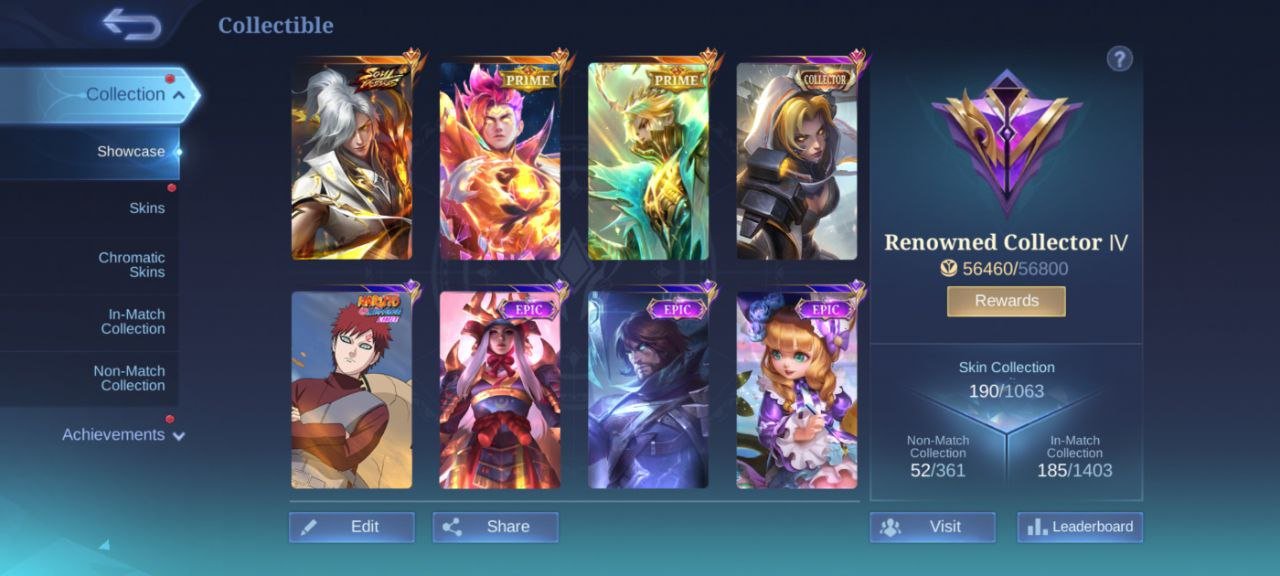 vessels Amon✓prime Granger Claude Gaara✓Vale Epic Roger✓Epic Chang'e dulex 34✓Star point 3428, Sale, Rank: Mythic, Level: 58, Winrate: 55%, Heroes: 108, Skins: 190