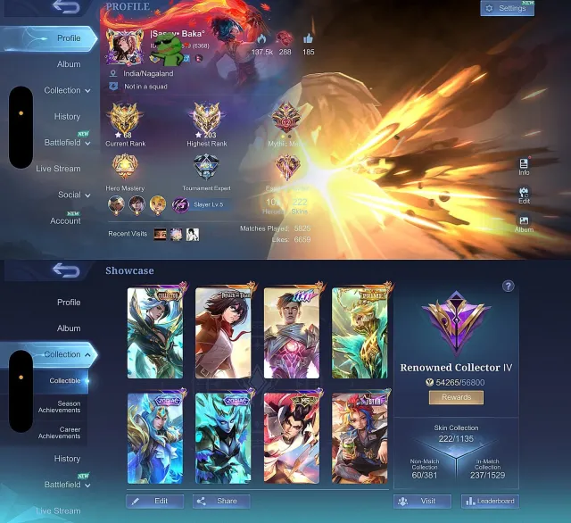 🏆 203 Immortal Stars 🎭 Ling Collector ⚔️ Fanny Mikasa 🎭 Gusion 11.11 👑 Granger Prime ♈, Sale, Rank: Mythical Immortal, Level: 60, Winrate: 60%, Heroes: 103, Skins: 222