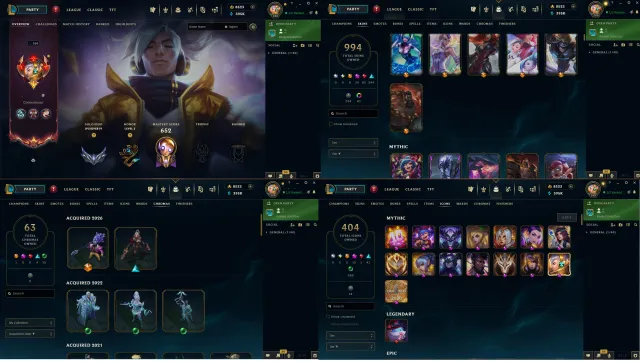 NA 💖 995 SKINS + UITIMATE 6 + MYTHIC 24 +💖LGENDARY 65 +💖 EPIC 345 7713 RP 💖, Sale, level 388, champions 195, skins 1000, Silver