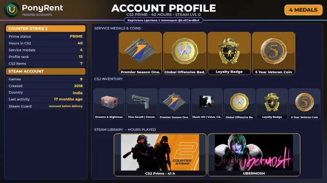 🦄 「CS2 PRIME」 +4 RARE MEDALS: PREMIER S1 · GO ♡ 2018 ♡ +1 GAME ♡ FULL ACCESS 🌸 #3GRSI6, Sale, With inventory, Has PRIME