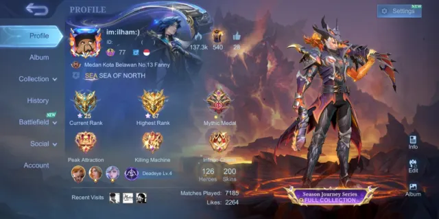 ✅ MAX EMBLEM ⚜️ MYTHIC CLINT 🔰 LIGHTBORN TIGREAL 💠 12 EPIC SKIN ✨ LIMITED EPIC RECALL, Продажа, Ранг: Мифический, Уровень: 77, Процент побед: 49%, Герои: 126, Облики: 200