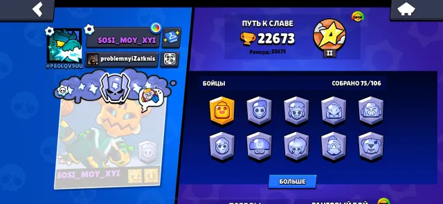 selling personal account + Clash Royale, 22673 trophies, 75 brawlers