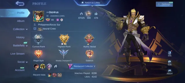 Transfer Roger collector Natalia LUCKYBOX Karrie 28 deluxe EPIC Recall M3 Roger EPIC lunox EPIC Bane, Продажа, Ранг: Мифический, Уровень: 89, Процент побед: 55%, Герои: 120, Облики: 211