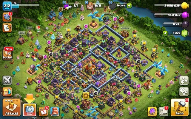 16 TH | 212 LVL | 84/73/52/57/28 | 1000 gems + 515 trophies, 16 TH Home Village, 7 TH Builder Base