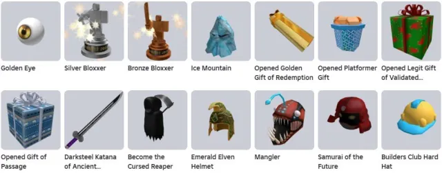 2013 | Golden Eye + Silver Bloxxer + Bronze Bloxxer + Builders Club Hard Hat + 2,5K RAP + 1264 Robux, Sale, Voice chat: No