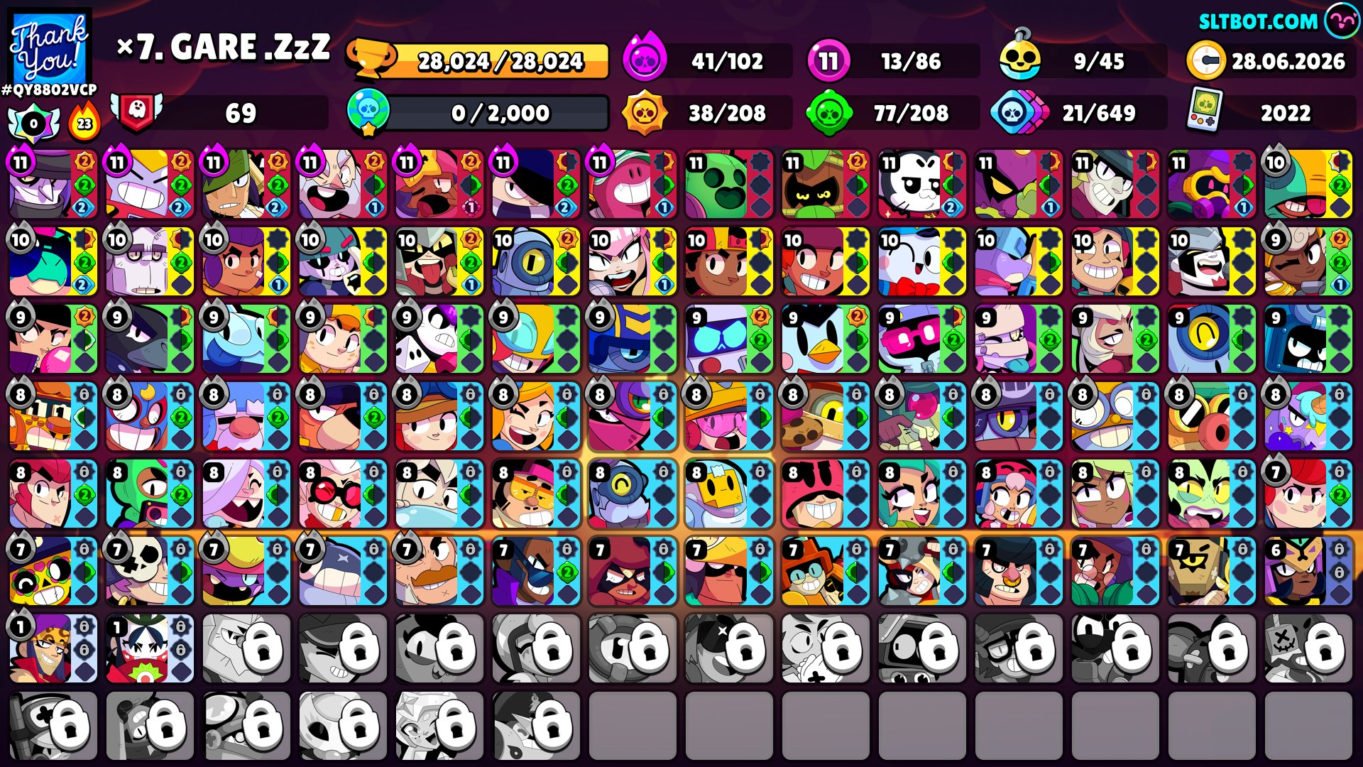 ACC 2025 🆔4 LEGENDARY FIGHTERS🔮3 PRIME SKINS🍇13 STRENGTH 11💜LOTS OF SKINS🔮, trophies 28000, brawlers 86, primes 7