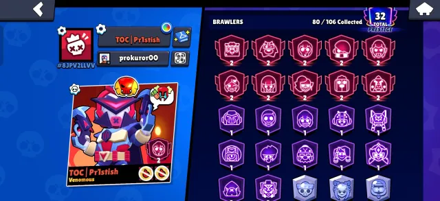 👀 10 - 2 primes 💕 + 2535 griff 💕 + pin matcharino 💕 + Lega ranked 💕, 47600 trophies, 80 brawlers, 32 primes