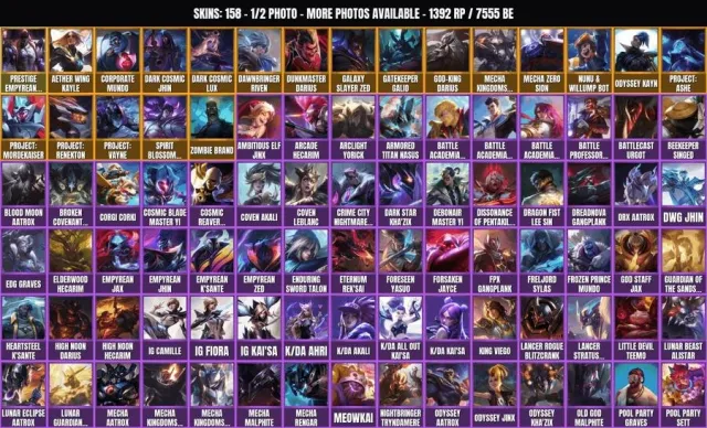 158 skins 💠 139 champions 💠 7500+ BE 💠 Zombie Brand 💠 Empyrean K'Sante (prestigious) 💠 Nunu and Willump, Sale, level 156, champions 139, skins 158, No rank