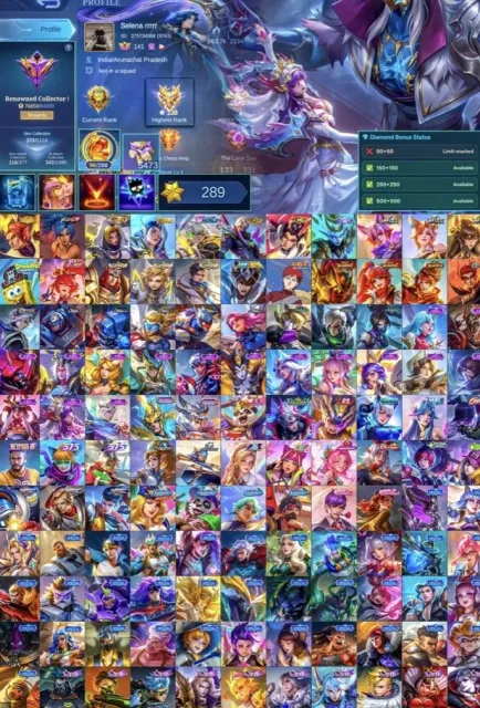 Max Heroev, Max Emblem, Prime Chong, MWorld Yin, Myaukin, SpongeBob, Global, Sale, Rank: Mythic, Level: 141, Winrate: 50%, Heroes: 132, Skins: 332