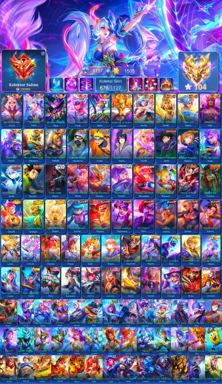 🔥WORLD-CLASS🔥⭐️LEG LEYLA GRENKA⭐️💎JJK JULIAN MELISSA💎🔴60% WR🔴💠NARUTO LUCAS HAYABA SU E💠, Sale, Rank: Epic, Level: 100, Winrate: 58%, Heroes: 133, Skins: 676
