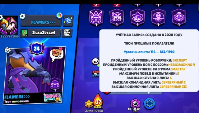 ‼️RELINKING, ACCOUNT FROM 2020‼️🥶HAS SKINS FROM 2020!!!🥶HAD ROBORUBKA🥶SEE PHOTOS💙, 53000 trophies, 106 brawlers, 24 primes