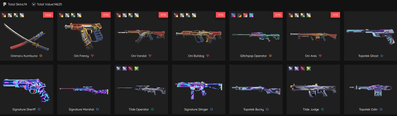 KNIFE Onimaru Kunitsuna Vandal Demon Operator Glitch pop Sheriff Painting, Sale, Ranked unlocked, Agents: 11, Skins: 14