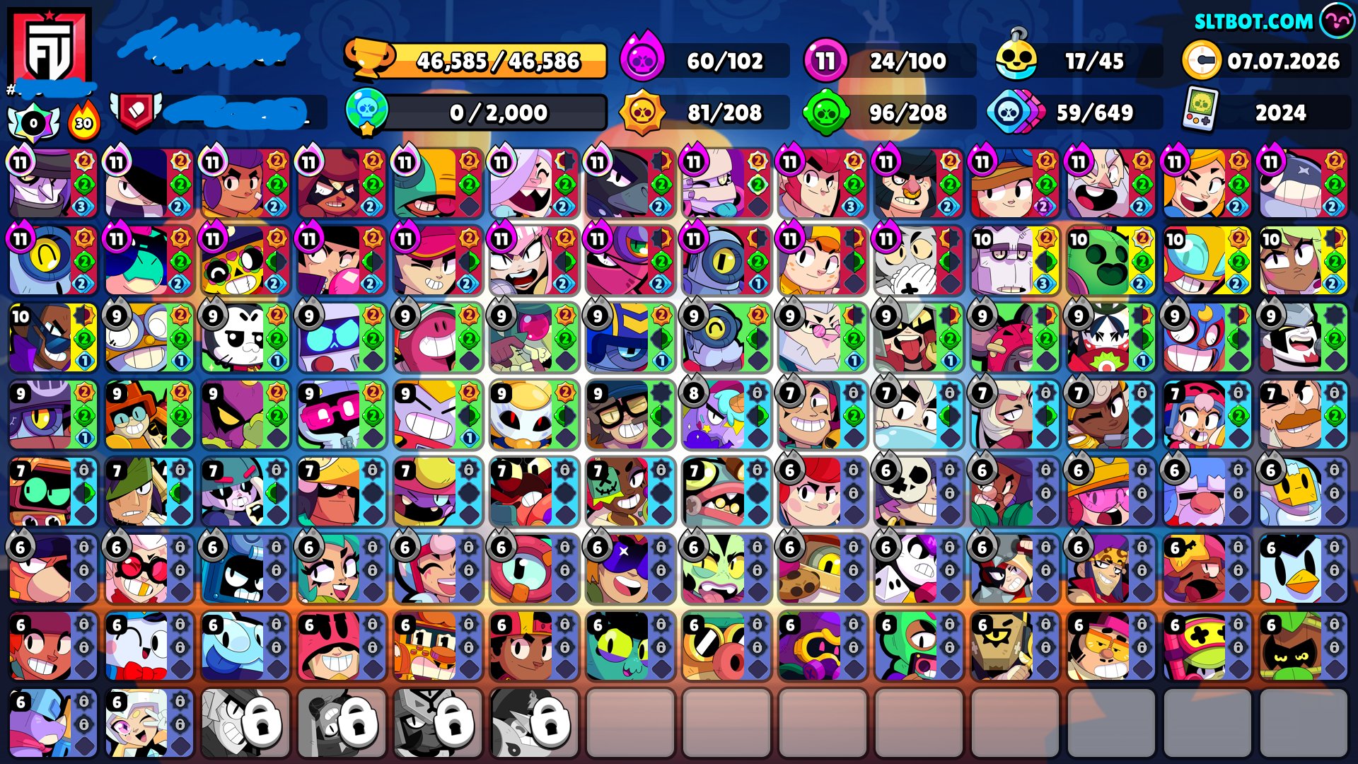 ✔️ AUTO⚡| 46585 CUP WIN 🏆| 100/104 BATTLE🗡️| 24-11 lvl⚡| 60-HYPER CHARGE👾| 20 PRIME💎| ✔️, trophies 46585, brawlers 100, primes 20