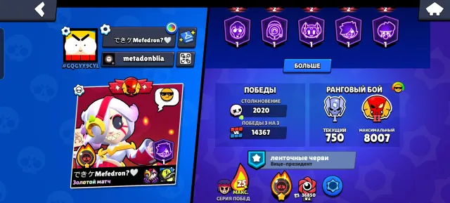 Fat account, was my main, played for a long time, completely stopped playing for almost half a year, 90805 trophies, 106 brawlers, 63 primes
