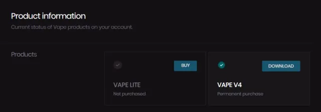 Selling account with VAPE V4 for lifetime, Sale, Partial account data