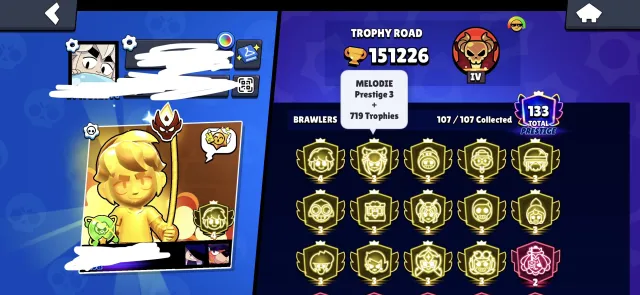 4 PRIME GAS👑 14 3000🏆 FULL 11 POWER💪 MASTER🥇 ALIEN GLORY👽, 151000 trophies, 107 brawlers, 133 primes