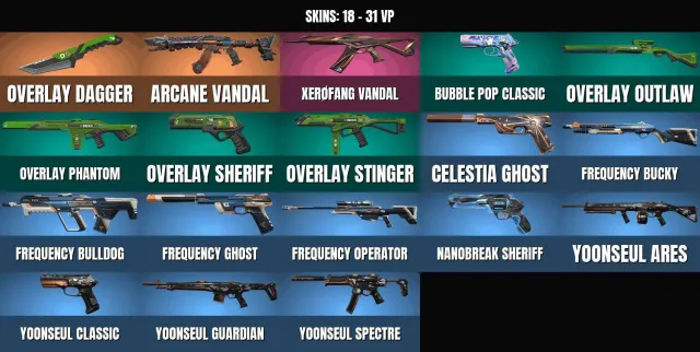 Iron 2 🎮 18 skins 💠 1 KNIFE💠Dagger "Overlay"💠Vandal "Arcane"💠Vandal "xerøfang"💠Phantom, Sale, Iron 2, Agents: 24, Skins: 18