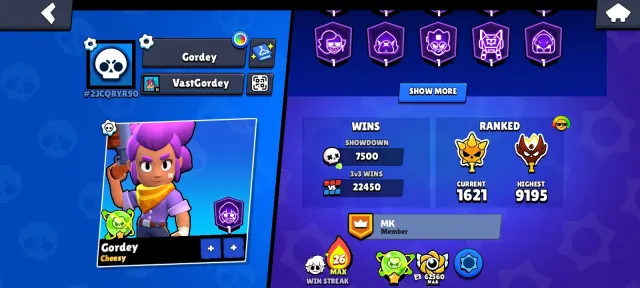 A yummy account with a big collecton of skins and maxed out brawlers🍓, trophies 107500, brawlers 105, primes 100