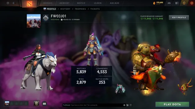 Gardien | Arcana Ogre Magi | Personnalité Mirana · AM | 1333 skins | 5839 matchs | 11K intégrité, Vente, 1282 MMR, 11046 intégrité, 11046 politesse, 5839 matchs, 4041 heures